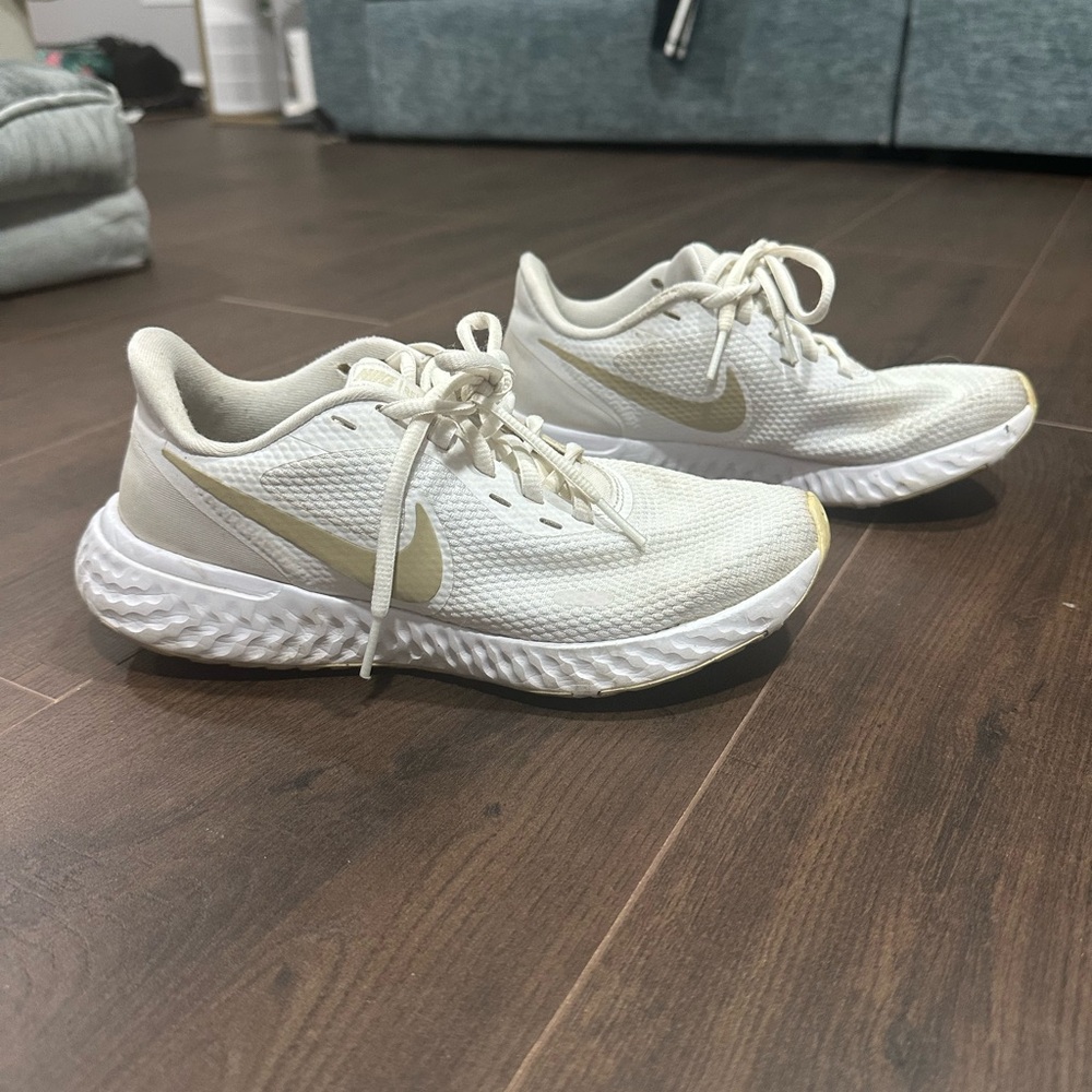 White and Gold Running Shoes